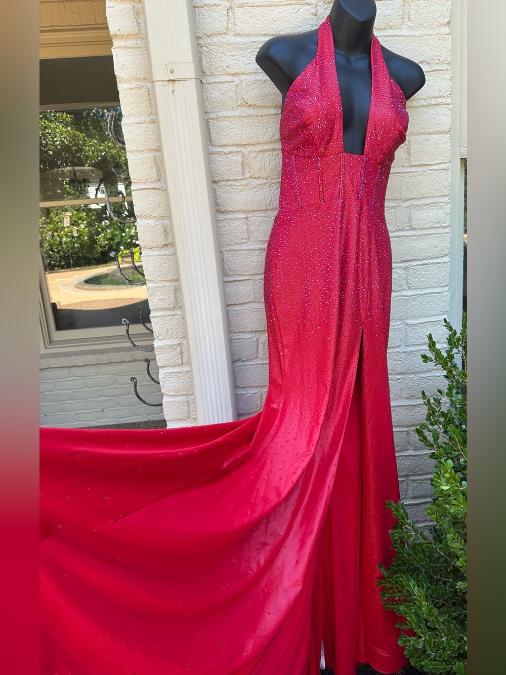 $$$$ NEW JOVANI RED STUNNING SPARKLING CRYSTAL GLASS BEADED GOWN/DRESS NEW!!! - Picture 2 of 13